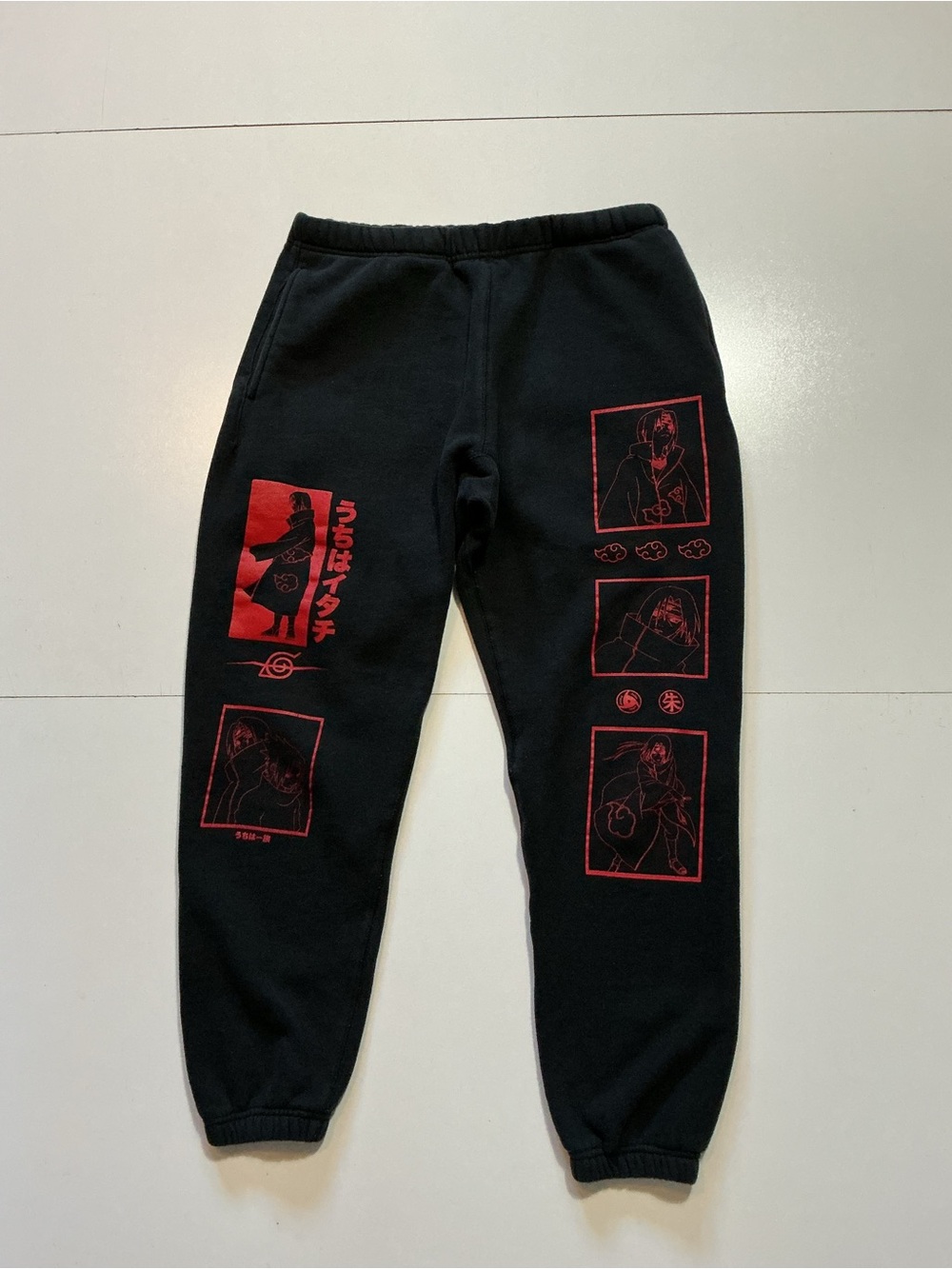 Hypland X Naruto Itachi Uchiha Akatsuki Manga Anime Black Jogger Sweatpants
